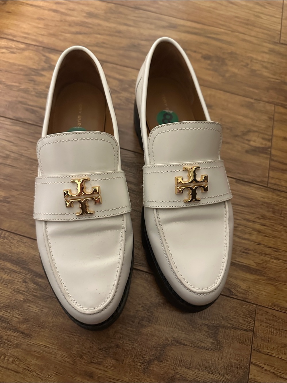 Tory Burch White Leather Women Eleanor Slip-On Loafers with Gold Logo